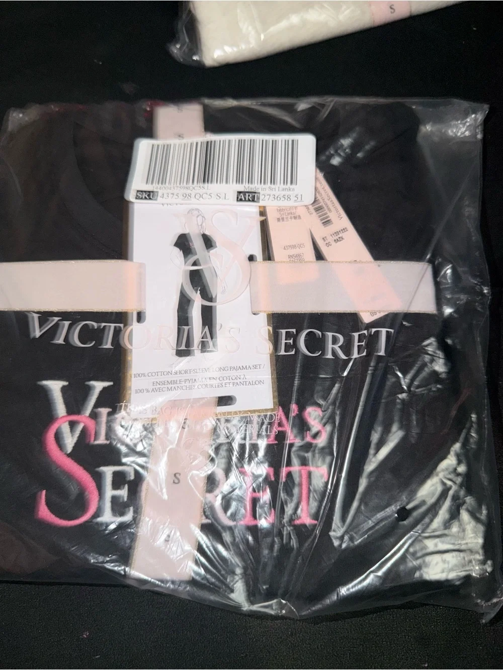 Victoria's Secret Black Short Sleeve Logo Sleep Tee with Pink Accent
